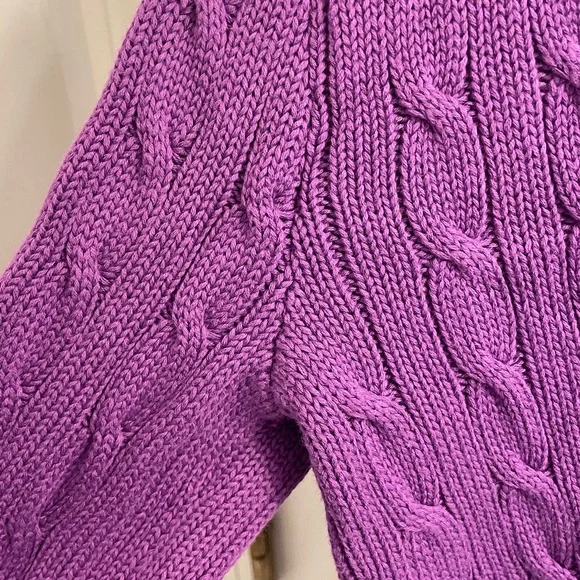 Ralph Lauren Purple Cable Knit V-Neck Cotton Sweater - Picture 11 of 16